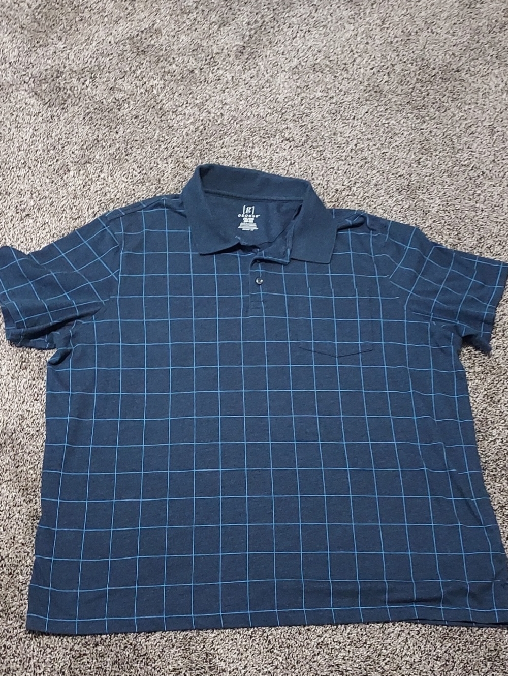 Men's 2XL Navy Blue Windowpane Polo Shirt